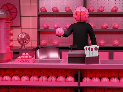 Yes hello, one Dribbble please! 3d blender debut debutshot hello here im new pink shop shopkeeper store