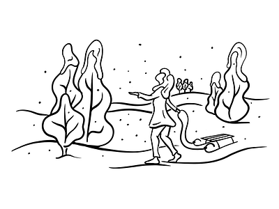 Snow day breathe girl girl illustration leaf line art meditate meditation nature relax snow snow flakes snow globe snowfall sound wind