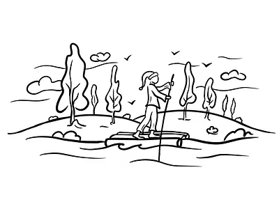 River boy breathe float illustration line art man meditate meditation nature relax river riverboat sound sun tree water wind