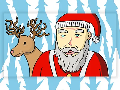 Handsome Santa christmas deer digital illustration new year photoshop santa sketch