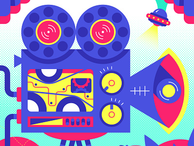 Film Projector abstract camera film film projector flat flat design graphic design illustration illustration design mechanical movie camera space ship