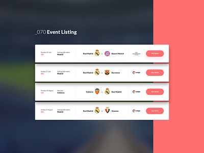 Daily UI #070 - Event Listing 070 dailyui dailyui070 event listing events listing real madrid