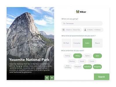 Hiker: Camp Search camping design layout design ui web app design web concept website