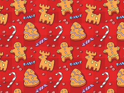 Gingerbread pattern candy cane christmas cookies doodles gingerbread holidays pattern plaid seamless sweets vector