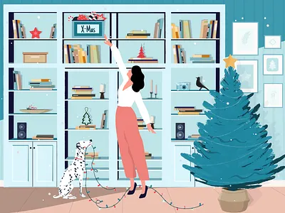 Time is coming charachter character christmas color dog flat graphic illustration illustrator tree vector