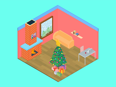 christmas house illustration isometric vector