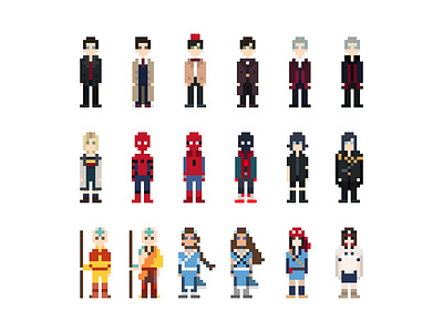 Pixel Characters - Games, Movies & TV Shows avatar characters doctorwho finalfantasy games illustrator mononoke movies pixel pixelart retro spiderman tvshows vector videogames