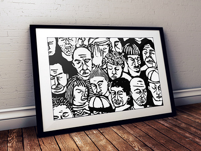 Lost people design engraved flat illustration linocut linoprint minimal poster print printmaker printmaking wood block woodcut woodprint