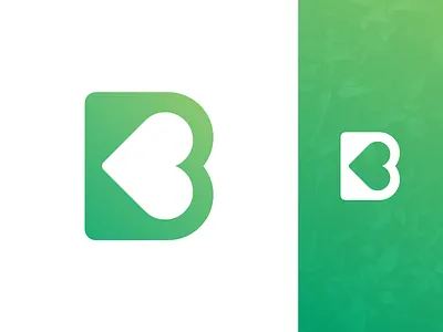 B Heart Logo Exploration brand identity branding graphic food organic healthy diet for sale unused buy gradient grid ui app green garden type typography logo mark symbol icon love passion life clean monogram design badge graphic nature natural leaves fresh negative space round friendly raw vegan kitchen dining text custom typeface clean