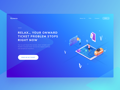 Trip landing page exploration colorful design desktop flat gradient graphic illustration isometric landing page people ticket traveling trip ui ux vector web