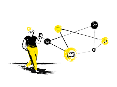 #004 Communications abstract black boy communication dribble easy glasses grunge illustraion man messenger monochrome network office social walk worker yellow