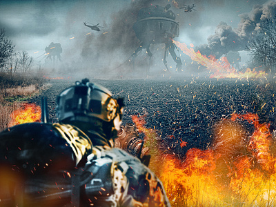 battlefield android artwork battle battlefield collage composing design droid flame illustration photocollage photomanipulation photoshop retouching robot soldier war