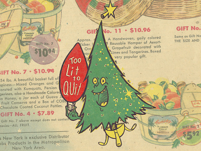 Too Lit To Quit chrismas design illustration mascot newspaper texture tree vintage x mas