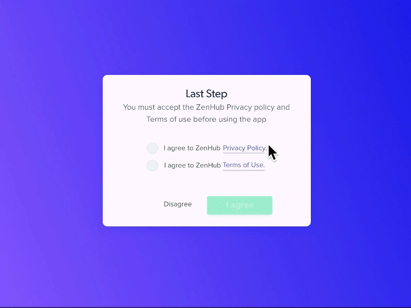 ZenHub Terms of Service animation framer js terms of service ui ux