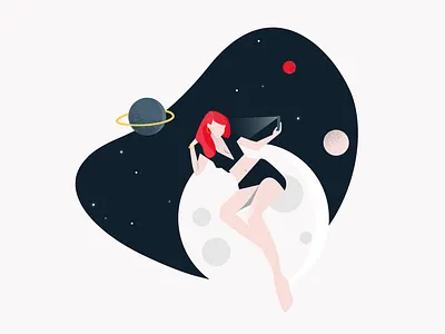 Space Selfie Illustration 100 day challenge 100 day project body design female flat flat design illustration mobile moon planet selfie space ui ux