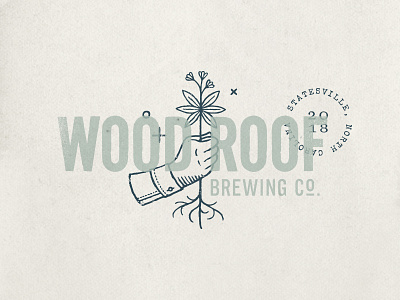 Wood Roof Bewing Co., Primary Logo branding brewery custom flower hand identity illustration logo north carolina roof typography wood