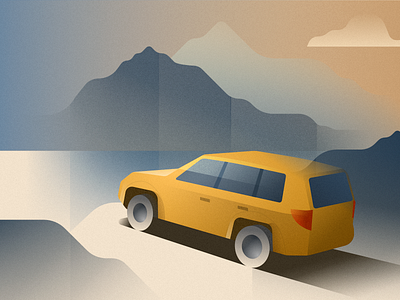 Car on the edge of a cliff - infographic element affinity art cloud deco design illustration jeep lake landscape mountain poster scenery sea sky suv vector vehicle vista