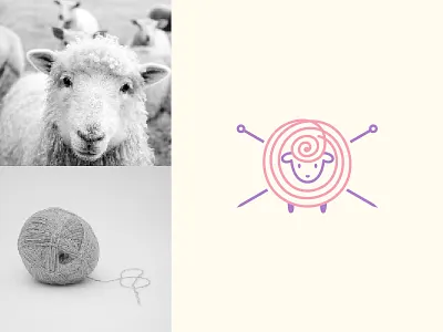 SHEEP KNITTING LOGO DESIGN animal beauty cute fabric fashion feminine fiber girly goat knit knitting line logo logodesigns monoline sew sewing sheep stitch yarn