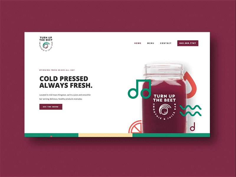 Turn Up the Beet Homepage beverage beverage website food and beverage food website healthy juice website restaurant website smoothie website uidesign webflow