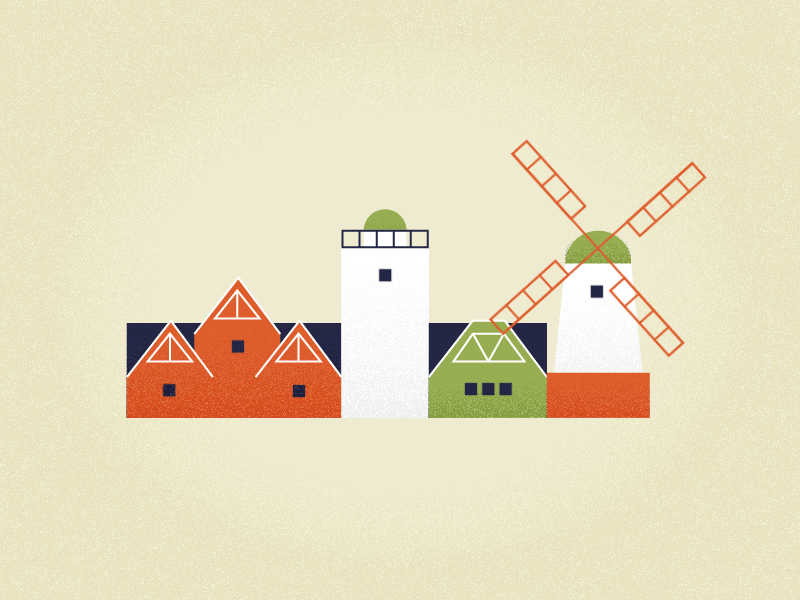 Solvang 2d animation build on california danish european gif illustration loop motion graphics solvang tower town windmill