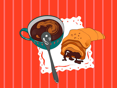 All you need is coffee... and croissant breakfast coffee coral croissant cup cup of coffee cup of tea dribbble good day illustration living coral shot