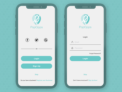 PopOpps Business iPhone App UI - Welcome & Login app design iphone login mobile photoshop sign up ui ux welcome