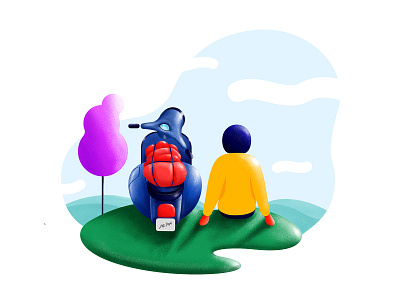weekend boy character design environment explore green illustration illustrator minimal minimal art nature painting photoshop rider scooter series happiness weekend