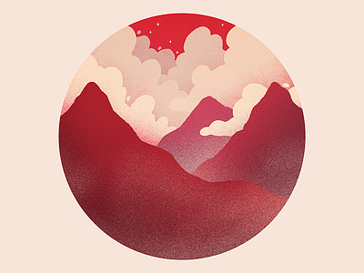 Pointy Features album album art album cover art circle clouds design drawing mountains photoshop red warm