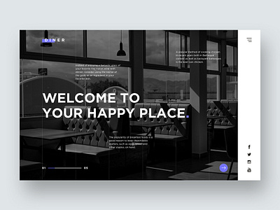 Diner art black white branding clean design dining food graphic design grid landing page minimal restaurant typography ui ux web website