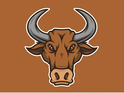 Bull Head Mascot Logo aggresive angry animal beast bull character cow design esport fur game gaming head herbivore horn horned icon illustration logo mad