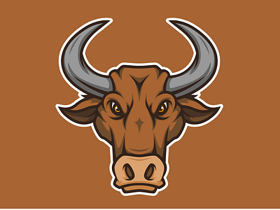 Bull Head Mascot Logo aggresive angry animal beast bull character cow design esport fur game gaming head herbivore horn horned icon illustration logo mad