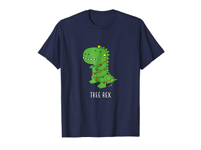 Tree Rex Funny Dinosaur Christmas T-shirt amazon apparel christmas christmas tree clothing clothing brand dinosaur fun funny illustration madebybono navy navy blue rex t shirt threadless tree tree rex tshirt tshirt design