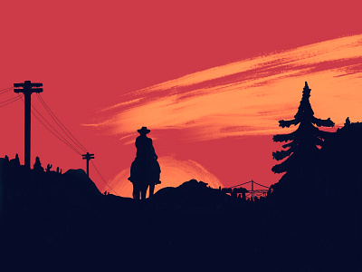 On the Road of Lemoyne art cowboy design graphic design hat horse illustration ipaddrawing procreate rdr2 reddead reddeadredemption sunset vector art west wildwest