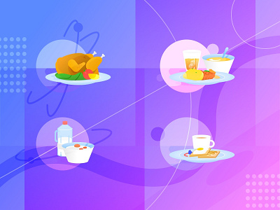 Planet Food, I Guess.. chicken design dish doodle drink food gradation icon illustration overlay planet plate purple space tea