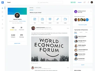 Recruiter Feed content dashboad feed post ranking recruitment stats team web application