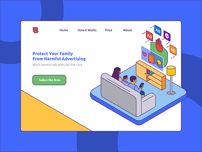 Ad Blocker Banner Illustration ad design family illustration isometric television web website website builder