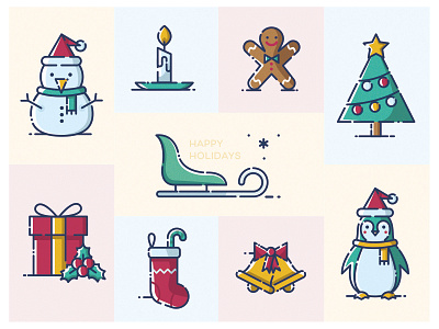 Happy Holidays character design christmas card christmas icons colorful icons holidays icon design