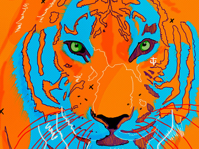 Tiger with blue design illustration