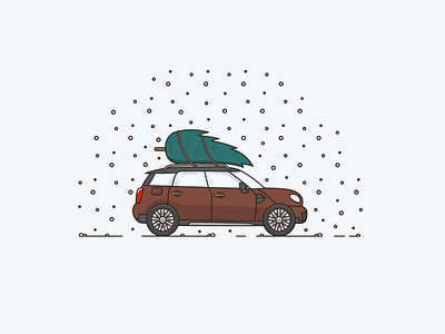 Mini & Tree car christmas christmas tree design holiday icon illustration mini mini countryman snow tree vehicle winter