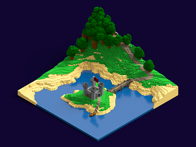 Castle Island 3d 3d art 3d design 3d model 3d modelling 3d models 3d render design isometric isometric design landscape lighting magica voxel magicavoxel photoshop render voxel