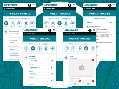 Áreacaribe Publish app clean create new dashboad detailed flat form form elements green interface ios options property publish real estate step step by step ui dashboard ux white