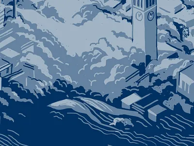 Berkeley mural sketch architecture art building california color design digital drawing fog illustration isometric landscape mural photoshop wacom