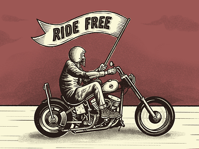 Ride free illustration branding design distorted grain hand drawn handrawn harley davidson illustration linework logo motorcycle print procreate shape texture vector