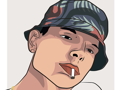 Chill hat illustration portrait simple smoke vector