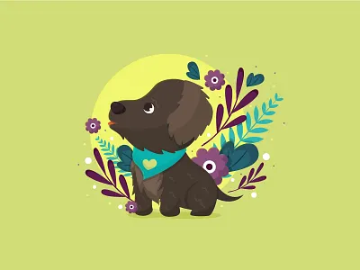 A little good boy black boy cute design dog flat illustration illustrator kawaii love puppy sketch vector