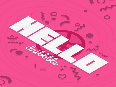Hello Dribbble! abstract art clean design flat flat design flat 2.0 flat 2d geometric flat 3d hello hello dribbble hello dribble hello world illustration illustrator isometric minimal pink vector