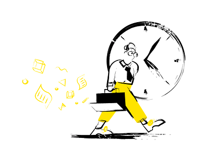 #005 Time is running out [2] abstract bad black boy clock design dribble drop easydraw flat glasses illustration laptop monochrome news office teamwork time worker yellow