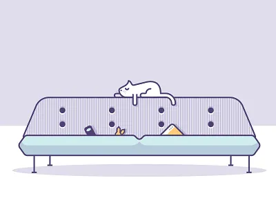 Cat on a couch cat couch illustration keys remote shadow stripes