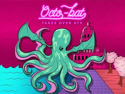 Octobat Takes Over ATX Capitol 80sinspired adobe illustrator adobedesign austin texas branding daily doodle design graphic design graphic design studio hand crafted hand sketch illustration illustrator neon type octopus sea creature typography vector