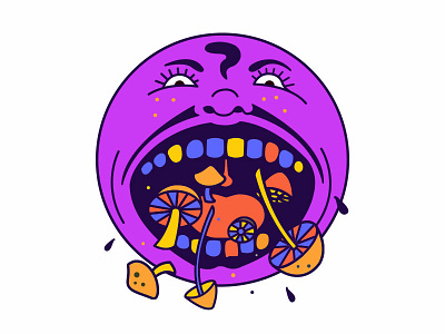 Nom Nom face illustration logo mushrooms psychedelic